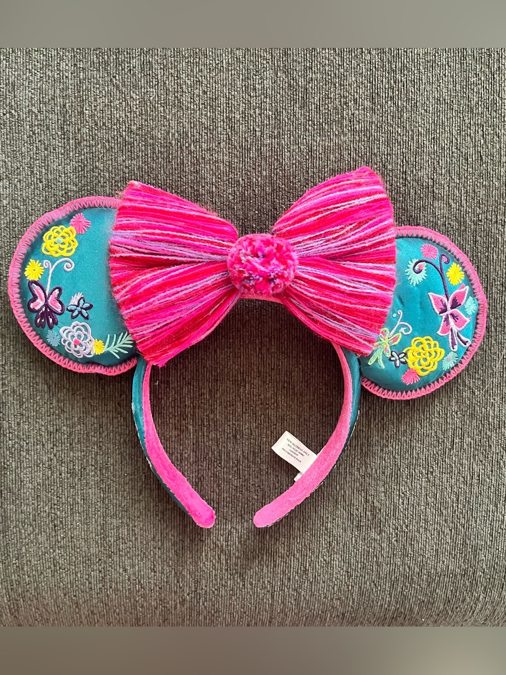 Disney Encanto Pink and Teal Floral Embroidered Minnie Ears Headband